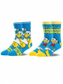 1/2 Pair Authentic Disney Donald Duck Halloween & Christmas Gift Socks, Cartoon Animation Character Socks For Men & Women, Creative & Interesting Disney Socks - Multicolor - View 1