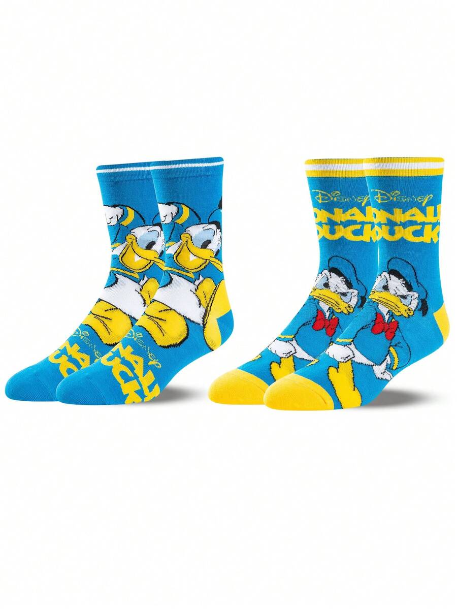 1/2 Pair Authentic Disney Donald Duck Halloween & Christmas Gift Socks, Cartoon Animation Character Socks For Men & Women, Creative & Interesting Disney Socks - Multicolor - View 1