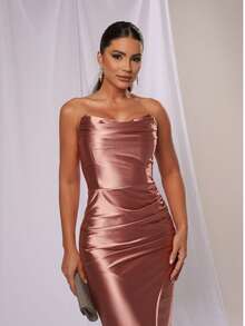 Strapless Dress For Parties, Formal Events, Dinner, Cocktail, Wedding Guest - 乾枯玫瑰色 - 查看 3