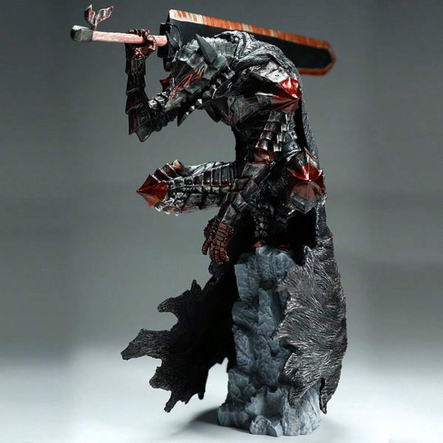 25cm High Warrior Statue Figurine, Distressed & Blood-Stained Version Action Figure Statue, Cool Black Knight Toy Decor, Black Swordsman Statue Model, Anime Peripheral Collectible Figure, Posable Model, Collectible Figurine (Sword Color Varies) (Slight Defects On Decor) - Multicolor - View 1