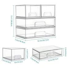 Local Delivery4-Piece Clear Plastic Stackable Drawer Set For Organizing Makeup, Cosmetics, And Beauty Essentials - Multicolor - View 2