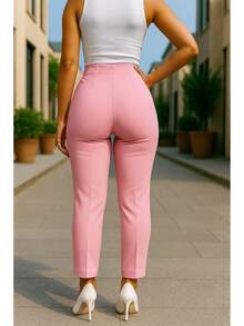 Stretch Pleated Trousers For Women - 粉色 - 查看 3