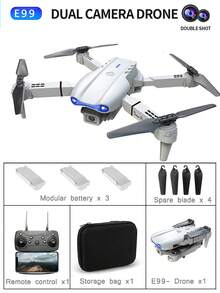 新款E99无人机配备高清双摄像头和定高功能,搭载3.7V 800mAh锂电池,支持一键降落和陀螺仪校准系统,操作简便。这款四轴飞行器无人机适合室内外娱乐,是生日、圣诞节、万圣节、感恩节和开学季的理想礼物。 - 淺灰色 - 查看 14