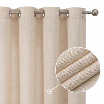 1 pieza/2 piezas Juego de cortinas texturizadas de lino sintético, adecuadas para sala de estar, dormitorio, privacidad, estilo rústico, cortina de lino semitransparente tejida con ojales en la parte superior