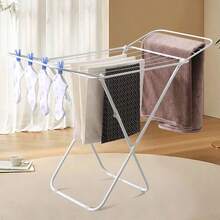 1 szt. suszarka do ubrań, składana suszarka domowa z podwójnymi skrzydłami, wolnostojąca duża suszarka do prania z regulowanymi skrzydłami, 12 drążków do suszenia, klipsy do skarpet, suszarka na koce, stojak do przechowywania, minimalistyczny, oszczędzający miejsce, biały