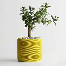 ORIZZONTE Modern Decorative Vase With Spiral Wave Texture – Creative Design For Plants, Cactus, Bonsai – Home/Office Gift Idea – Available In 2 Sizes – 100% Made In Italy, Shipping From Italy - Màu vàng - Xem 3