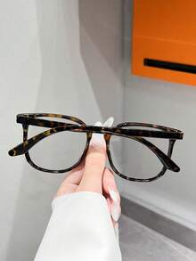 1 Pair Square Rivet Minimalist Glasses, Suitable For Computer, Gaming, TV, Smartphone, Clear Lenses, Eye Protection - Leopard Print - View 4