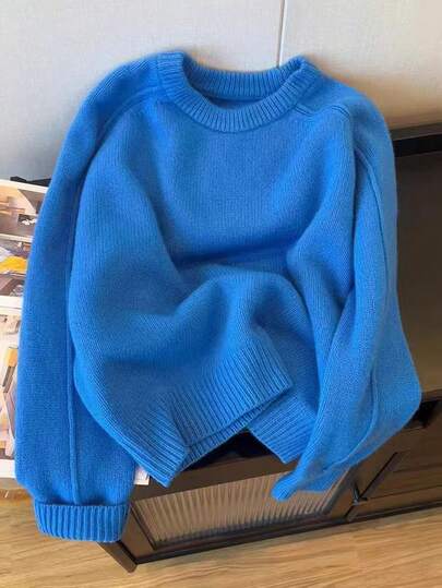 Men's Loose Fit Crew Neck Raglan Sleeve Knit Sweater, Casual Autumn/Winter