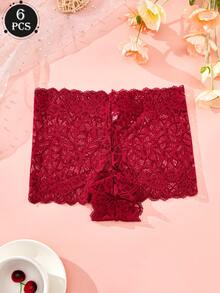 6 szt. seksownych koronkowych, prześwitujących bokserek damskich o średnim stanie, dojrzałe, urocze, romantyczne majtki w stylu vintage, odświeżająca, swobodna i wygodna bielizna na każdą porę roku, prezent na Halloween, podróż, imprezę i Boże Narodzenie
