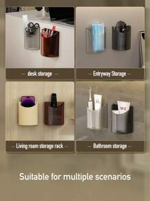 1 pieza Soporte de pared para cepillo de dientes para baño, organizador de ducha adhesivo para cepillo de dientes, cepillo de dientes eléctrico, pasta de dientes, afeitadora, pincel de maquillaje, cosméticos, cubeta adhesiva para pared para taza de pareja/familia