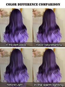 7JHH WIGS Stylish Purple Balayage Wigs Extra Long Wavy Wig With Bangs, High Density Heat-Resistant Fiber Hair, Fluffy Natural Synthetic Wave Curly Wigs For Women Halloween Party Use 28 Inch Cosplay Costume Wig Accessories - 挑染紫色 - 查看 8