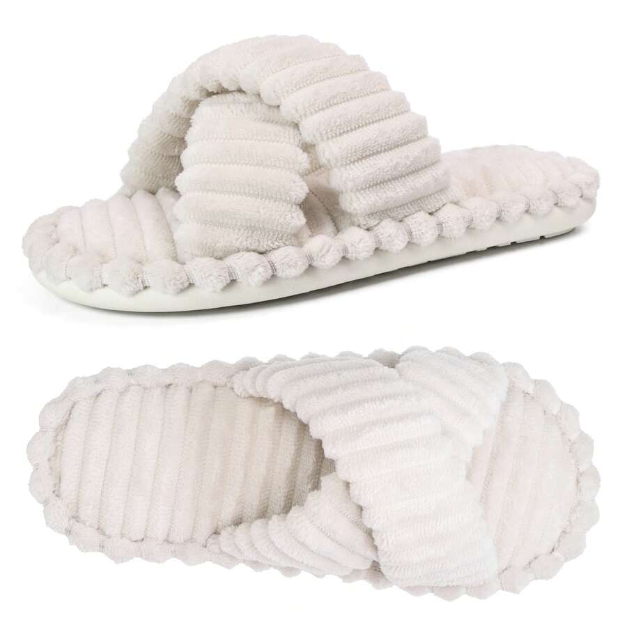 Womens Slippers Open Toe Indoor Memory Foam Slide Cross Band Outdoor - Màu Khaki - Xem 1