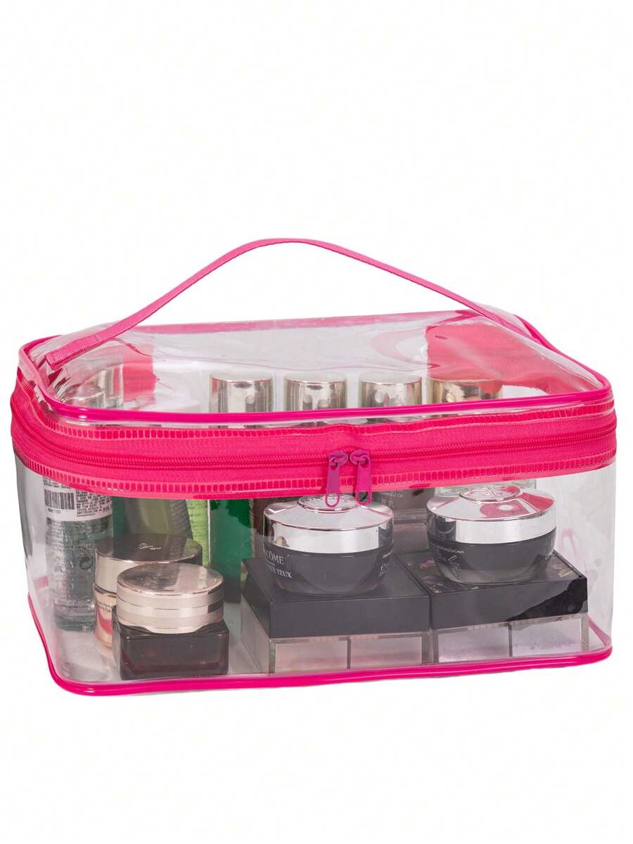 1个大容量便携透明方形化妆包，防水化妆包，便携式化妆工具包，便携式旅行手拿包，女士收纳包，化妆包，洗漱包，桌面收纳包，化妆包，化妆包，化妆包，化妆包，包，梳妆台，化妆袋，化妆包，旅行必备 - 玫紅色 - 查看 1