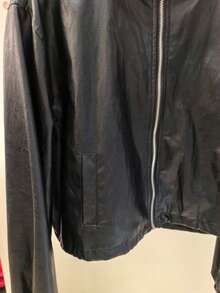 Women's Solid Black PU Leather Jacket, Stand Collar Zipper Pockets For Daily Commute & Outdoor Wear, Elastic Cuffs, Lined, Retro Regular Fit, New Spring/Autumn/Winter Coat