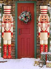 1 Pair Christmas Door Banner, White Nutcracker Soldier Hanging Banner, Gatepost Couplet, Merry Christmas Door Hanging, Welcome Porch Sign, Christmas Party Hanging Ornaments, Christmas Party Decor, Xmas Decor, Christmas Decorations For Home, Christmas Party Favors, Photo Booth Props, Home Decor, Door Decor, Indoor Outdoor Events Supplies, Yard Decor, Festive Family Accessory, New Year Decorations, Winter Decorations