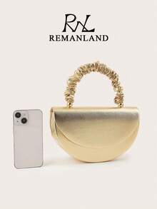 REMANLAND 優雅奢華 PU 女款手提包，皺褶金色手柄，時尚小肩背包，適合女性參加派對、婚禮、晚宴、正式場合。這款包包是派對女孩和女性的理想選擇，也是送給女性的完美禮物。 - 金色 - 查看 8