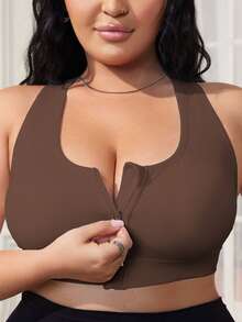 EMUPER 1 chiếc áo ngực thể thao màu nâu, khóa kéo phía trước, không đường may, khoét lỗ, dây đeo rộng, cỡ lớn dành cho nữ. - màu nâu - Xem 3