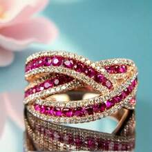 This Dazzling Ladies' Fashion Ring Is Set With Luxurious Red Synthetic Garnet. It Is Suitable For Daily Parties And Anniversary Gifts. It Is A Carefully Selected High-Quality Gift For Ladies - Hot Pink - View 9