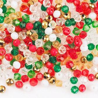 100 piezas de cuentas de vidrio facetadas de Navidad de 4mm de colores mixtos para hacer manualidades, pulseras, collares y joyería DIY