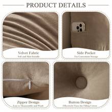 Soft Suede Triangular Headboard Pillows Wedge Pillow Button Design For Dorm Bed Bolster Relaxing Reading Cushion Pillows Backrest Support With Side Pocket High Resilience PP Cotton
