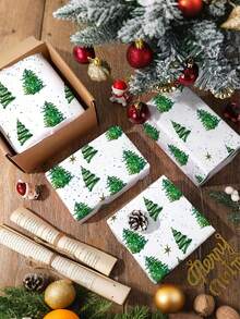 10/20pcs Colored Light Christmas Tree Pattern Thin Paper, 19.69 Inches X 13.78 Inches Gift Wrapping Paper, Suitable For Wedding, Christmas Gifts, Birthday Gift Packaging, Bouquet Filling, Party Gifts