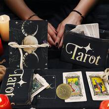 Knana 2Pcs Linen Tarot Card Holder Tarot Bag With Sun Moon Pattern Tarot Accessories Tarot Card Bag - Black - View 4