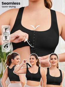 Große Größen 1 Stück Nahtloser Sport-BH mit Frontschluss für Damen, minimalistischer, komfortabler elastischer Y-Rücken Yoga-BH, geeignet für Sport, Training und Yoga