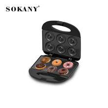 SOKANY 08042 Donut-Maschine, 750W Dauerbetriebsleistung, beidseitiges Heizen, kein Wenden, physikalische Antihaftbeschichtung, einfache Reinigung, LED-Kontrollleuchte, 6 Löcher werden gleichzeitig gebacken, 3 Minuten schnelle Produktion, Haushalts-Frühstücksgerät