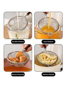 1 Stück Siebset mit Griff für die Küche, feines Edelstahl-Mesh 304 mit Holzgriff, vielseitiger Küchensieb, feines Mesh-Sieb, Metallsieb, Colander, Edelstahl-Siebkelle, multifunktionales Küchengerät, silberner Colander-Löffel für die Küche, ideal für Tee, Kaffee, Mehlsieb, Reis, Pastasieb, Saft, Kochen und Backen