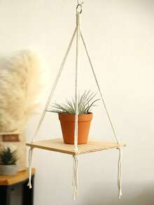 1pc Bohemian Style Handwoven White Rope & Beige Hanging Corner Shelf, Decorative Storage Rack For Bedroom, Bathroom, Office, Living Room - Suitable As Christmas, Halloween, And Holiday Gift - Multicolor - View 10