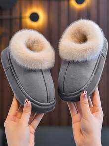 Kids Slip-On Slippers, Simple & Fashionable Indoor Home Fluffy Shoes, Autumn/Winter, Anti-Slip Thick Sole, Warm Lining, Suitable For Boys & Girls