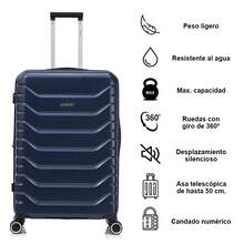 Large Expandable Suitcase 75x49x31cm-33.50cm Extended - 25kg-30kg (114L-123L) | Semi-Rigid Small Trolley Hand Luggage 4 Wheels 360º Spinner Numeric Lock - Yellow/Navy/Mint/Black/Pink/Rose Gold/Turquoise/Green - 海軍藍 | L | 可擴展 - 查看 2