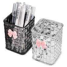 1 Hộp đựng đồ để bàn trong suốt có nơ hồng trang trí, hộp đựng bút và hộp đựng, lý tưởng để đựng đồ dùng học tập cho năm học mới, văn phòng, ký túc xá, đồ trang điểm, chăm sóc da và đồ dùng cần thiết cho bàn làm việc - Nhiều màu - Xem 4