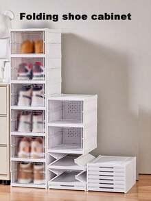 Modern Collapsible Shoe Organizer - 6 Layer Stackable Cabinet With Lid For Space-Efficient, Dust-Free,Storage,Thickened,Transparent Shoe Cabinet Storage Box, Home Simple Shoe Rack,Plastic Foldable Shoe Cabinet With Cover - 白色 - 查看 12