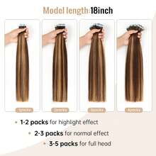 20pcs 50g Straight Tape In 100% Remy Human Hair Extension For Salon, Seamless Skin Weft Tape Extension Thick Hair Full Head Adhesive Tape Hair Extensions, 20pcs/Pack Highlight 4P27# , Tape Extensions Human Hair,Highlight Human Extensions - S4/27 - 查看 3