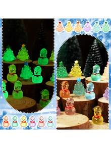 12 قطعة - تماثيل شجرة عيد الميلاد والرجل الثلجي المضيئة تضيء في الظلام، مجموعة صغيرة من أشجار عيد الميلاد والرجال الثلجيين من الراتنج، تماثيل صغيرة لزخرفة المناظر الطبيعية وطاولات الحفلات في فصل الشتاء وعيد الميلاد، ديكورات عيد الميلاد
