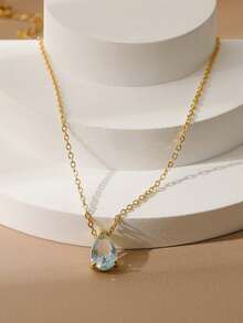 1pc Custom Birthstone Necklace, Zirconia Tear-Drop, Heart Square Gemstone Personalized Birthday Gift, Mom Gift, Best Friend Gift