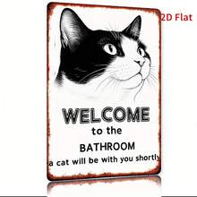 1 Piece Fun Welcome Sign - Black And White Cat Bathroom Decor With "Welcome To The Bathroom - The Cat Will Soon Be With You" - Rustic Red Border - Heavy Iron Wall Hanging (7.8x 11.8inch ) - Suitable For Home, Garden, Housewarming Gifts - Pet Lover Decor, Playful Cat Design, Distressed Effect, 2D Flat, Perfect Room Decoration - 混合 - 查看 4