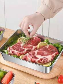 1pc/6pcs Large Rectangular Stainless Steel Food Storage Container With Leak Proof Lid, Stackable, Reusable, Transparent Lid, Hand Wash, Multi-Purpose Food Storage Box, Kitchen Storage Container, Suitable For Home And Outdoor Use, Home Decoration Storage, Christmas, Thanksgiving, Halloween