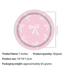 50Pcs Pink Bow Party Supplies Cute Supplies Bachelorette Party Tableware Set With Pink Bow Paper Plates Napkins Cups For Engagement Birthday Shower Wedding - Pink and White Bow Tableware Set - View 7