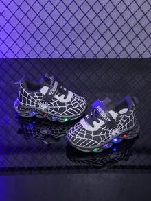 Modische Spider-LED-Leuchtschuhe aus atmungsaktivem Mesh, geeignet für Jungen und Mädchen – lässige, stoßdämpfende, rutschfeste Lauf- und Wanderschuhe für das ganze Jahr im Freien