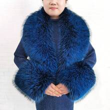 Fur Collar Cuffs Set Warm Fur Scarf Winter Women Fluffy Large Shawl Furry Scarves - Lake Blue - 查看 2
