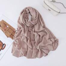 1pc Women's Wide-Banded Solid Color Breathable Head Scarf, Classic Minimalist Lightweight Long Scarf, Women's Daily Headwrap, Elegant Shawl