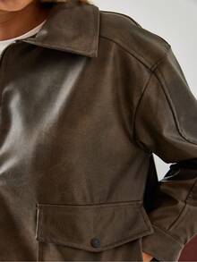 Women's Shirt Collar Antique Leather Jacket 2609 60351264 - Brown - View 5