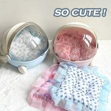 1 علبة عرض الدمية، قابلة للطي من الأعلى شفافة محمولة مع وسادة، صندوق عرض الدمية، حاوية تخزين محكمة الغبار