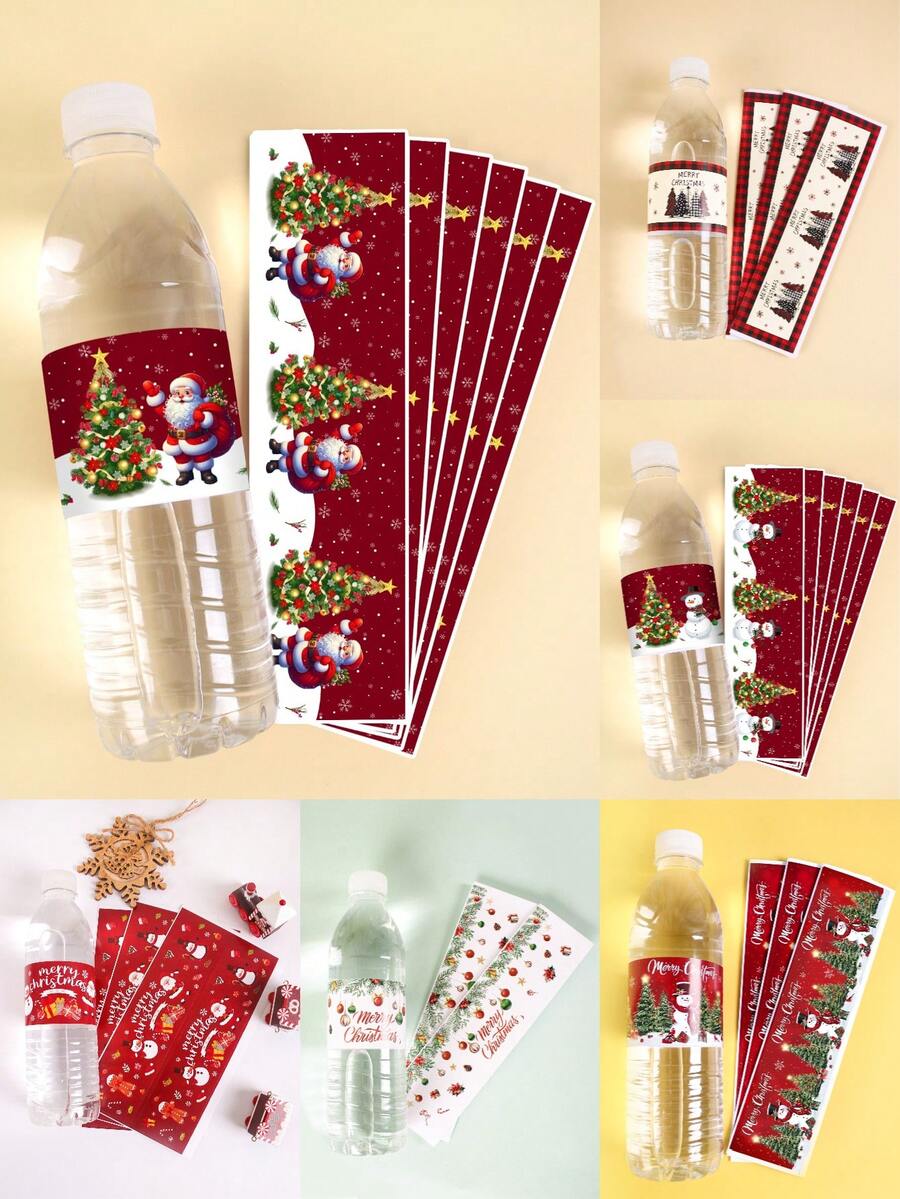 10 件圣诞快乐水瓶标签，卡通圣诞树，圣诞老人雪人标签矿泉水瓶标签用于瓶子信封礼品标签工艺品，圣诞装饰家居装饰 2025 新年快乐 2026 礼物 - 彩色 - 查看 1