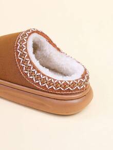 1 Pair Padded Warm Slippers, Unisex Simple Soft Sole Thick Indoor Warm Slippers - Brown - View 8