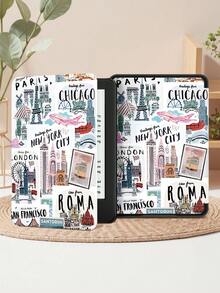 Travel Style Illustration Pattern Tablet Protective Case, Compatible With IPad 9.7/10.2/10.5/10.9/12.9/Pro 11, 10th Generation, Compatible With Samsung Galaxy Tab S6 Lite 10.4-Inch, Compatible With Kindle Paperwhite 12th Gen 2024, Kindle (11th Generation) 2022 Version, Soft Anti Fall, Intelligent Standing/Automatic Wake-Up/Sleep.