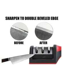 [Professional Knife Sharpener] 3-Stage Professional Knife Sharpener - Enhanced Grip Handle, Tungsten & Ceramic Sharpening Stones, Easy Clean Detachable Head, Durable Construction, Non-Food Contact - Red - View 4