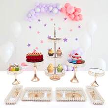9 Pieces Cake Stand Set,Cake Stand For Party,Gold Metal Cup Cake Stand Holder Set For Dessert,Table Plate Cupcake Round Cake Pedestals Stand Display Serving Tower For Wedding Brithday Party Celebration Home Decoration - 金色 - 查看 2